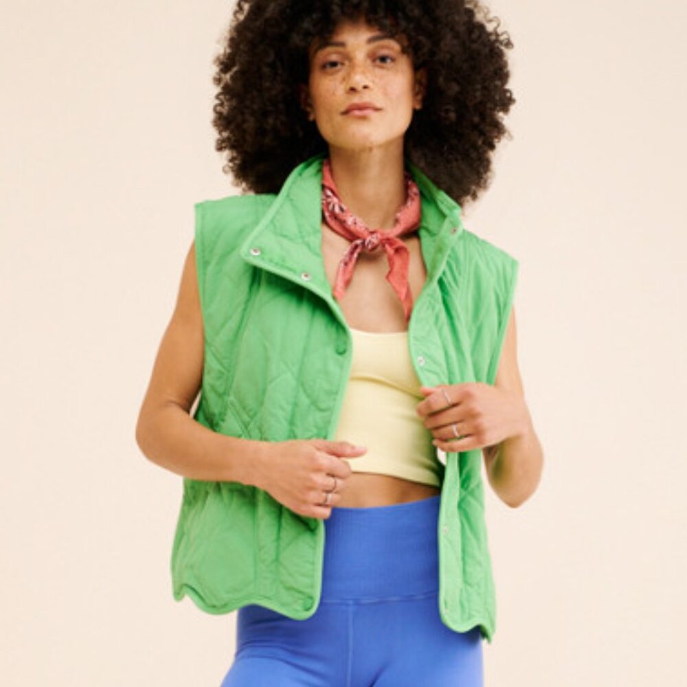 Free People Quinn Quilted Puffer Vest Moss XS